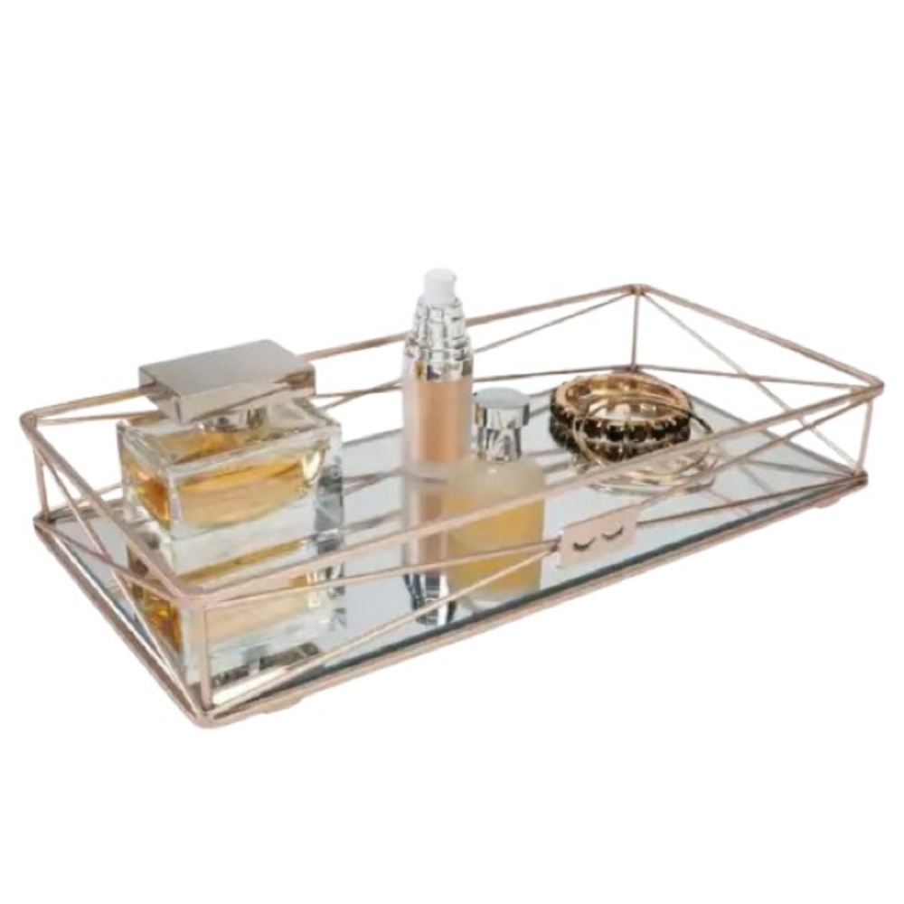 Home Details "Gorgeous" Vanity Tray in Satin Gold w/ Mirrored Bottom